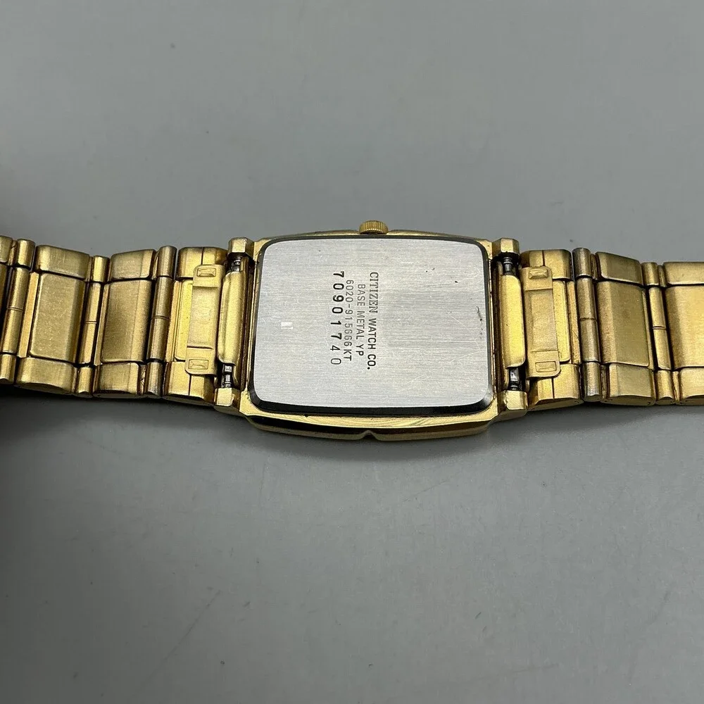 Vintage Citizen 6020 Mens Watch 25mm Black Dial Gold Tone Bracelet For Parts